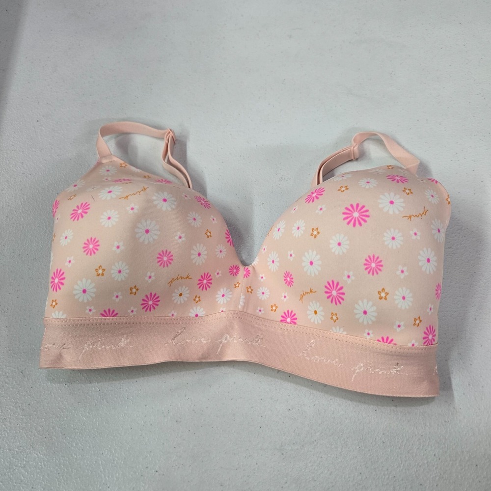 Victoria Secret PINK Women Bra 32DD Pink Daisy Wireless Lightly Lined